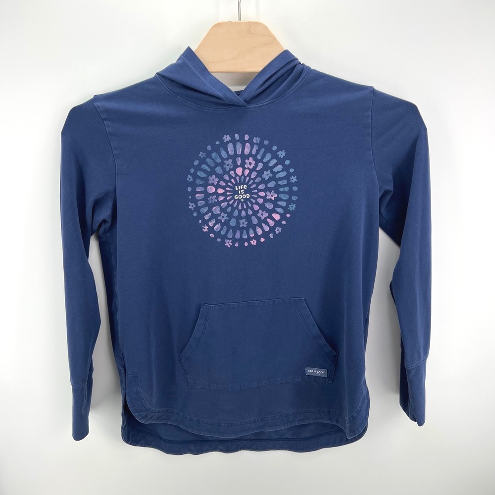 Life is Good Hoodie Womens XL Navy Blue Mandala Floral Relaxed Pullover Gorpcore